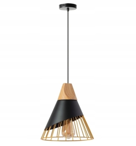 Lampa sufitowa APP224 czarna złota metal + drewno