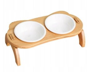 Miska ceramiczna 331729A podwójna na stojaku dla psa kota zestaw