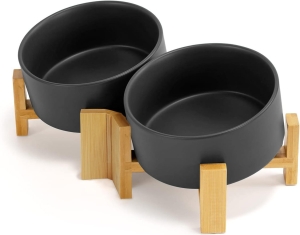 Miska 332686 czarna podwójna ceramiczna na stojaku dla psa kota