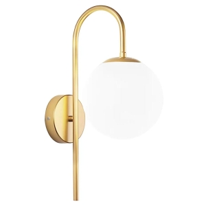 Kinkiet G091 złoty lampa ścienna mleczny klosz