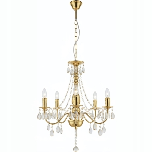 Lampa EBT015 złota sufitowa żyrandol kryształowy 5 ramion