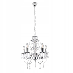 Lampa EBT008 srebrna sufitowa żyrandol kryształowy 5 ramion