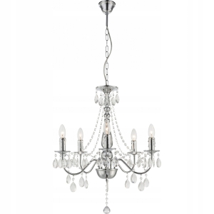 Lampa EBT014 srebrna sufitowa żyrandol kryształowy 5 ramion
