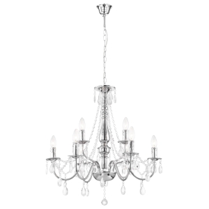 Lampa EBT016 srebrna sufitowa żyrandol kryształowy 9 ramion