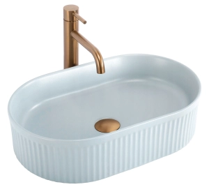 Umywalka VANDA niebieska matowa ceramiczna ryflowana Rea