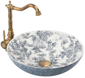 Umywalka JULIANA niebieska mat ceramiczna wzór rustykalna Rea