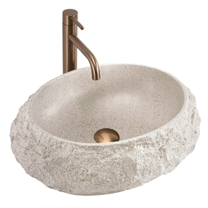 Umywalka MIKA WARM beżowa kompozyt kamień nablatowa Rea
