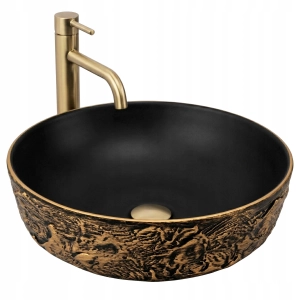 Umywalka BABILON GOLD czarna złota mat ceramiczna Rea
