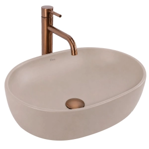 Umywalka FOCUS TAUPE beżowa mat ceramiczna nablatowa Rea