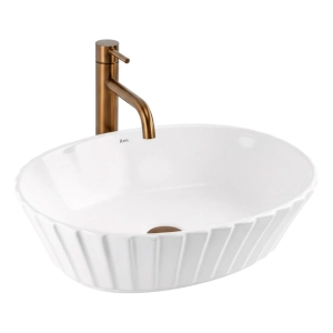 Umywalka SAMANTA biała ceramiczna nablatowa ryflowana Rea